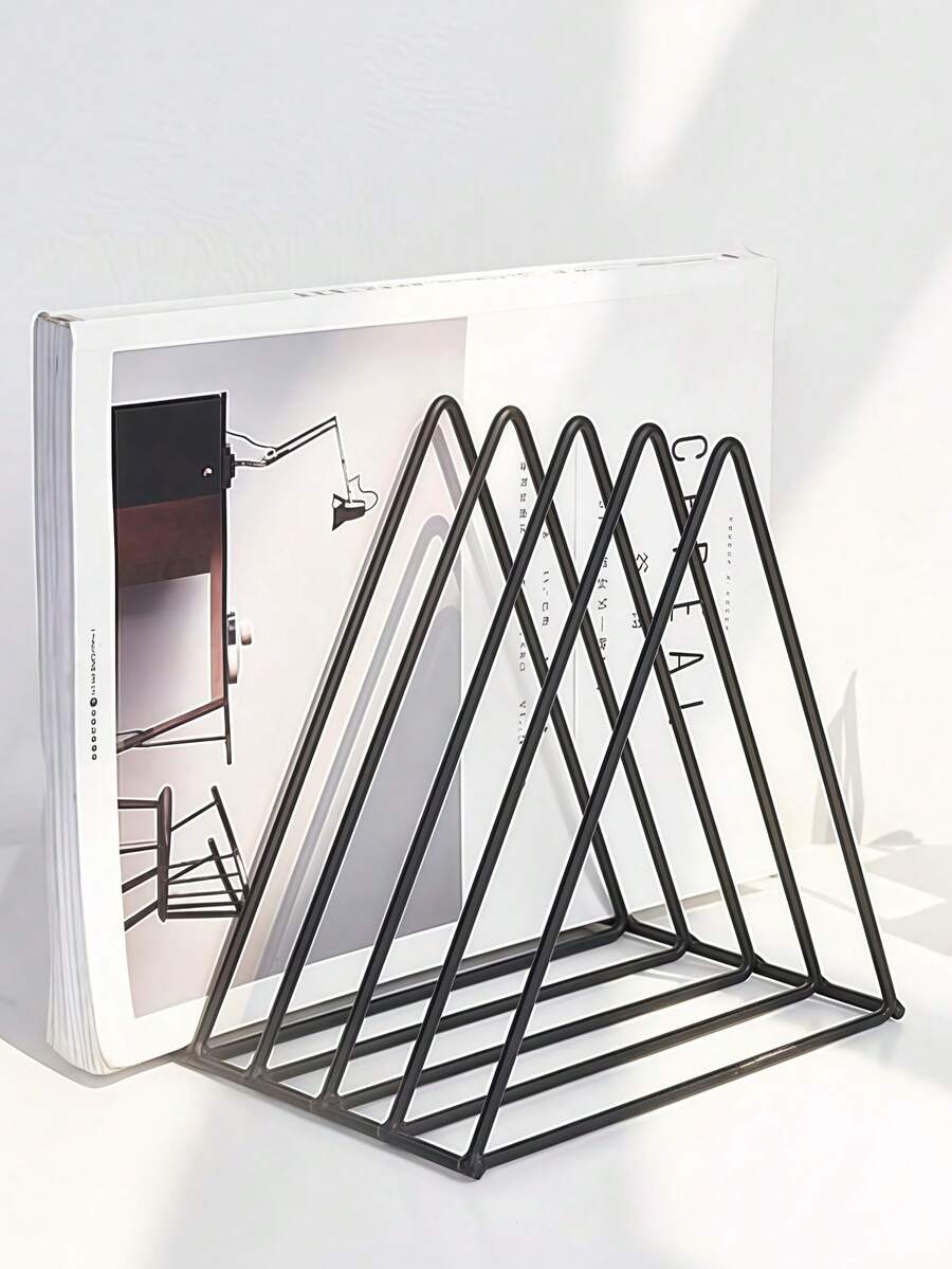 Vinyl Record Holder Storage, 5 Slot Metal Magazine Book Album Display Rack, Stylish Triangle Desktop File Sorter Organizer For Home Office - Multicolor - View 1