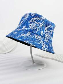 1pc Men's Wave Print Sun Protection Bucket Hat, Lightweight UV Protection Bucket Hat For Summer Beach Streetwear - 1Pc - View 3