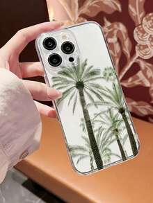 1pc Palm Tree Printed 2D Pattern Fashionable, Elegant, Natural Style Phone Case, Suitable As Gift For Girlfriend, Sister, Friend, Aunt, Mom, Couples, Yourself. Transparent Soft Shell Protective Cover Compatible With IPhone 17/16/15/14/13/12/11/Pro/ProMax - Clear - View 3