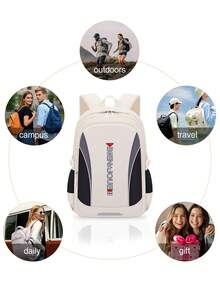 1pc Casual Backpack, Unisex, Lightweight & Water-Resistant, With Luggage Strap & Back Pocket, Fits 15.6" Laptop, Available In White/Purple/Black/Pink - Multicolor - View 8