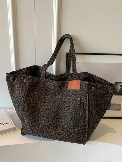 1pc Leopard Print Tote Bag, Shoulder Bag, Shopping Bag, Handbag, Suitable For Commuting, Travel, Office, School, Supermarket, Shopping, Hospital And Other Occasions. Fashionable Leopard Pattern, Suitable For Office Workers, Girls, Students, Moms, Friends, Girlfriends, Teachers, Doctors, Etc. Extra Large Capacity, Perfect For Daily Use, Ideal Storage Bag For Shopping And Travel