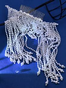 1 pezzo Accessorio elegante per capelli da donna, pettine per capelli con perle finte, accessorio per acconciature, decorazione per capelli da donna, outfit da festival, accessorio per capelli da sposa, decorazione per matrimoni, accessorio per capelli personalizzato unico - argento - Visualizzare 4