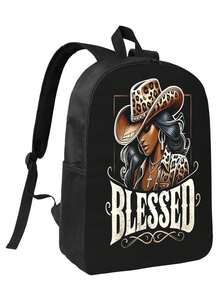 A Woman Wearing A Leopard Print Hat With A Banner Behind Her Classic Casual Backpack - Timeless Design For Everyday Carry - 黑色 - 查看 1