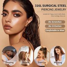 2PCS 20G 18G 16G Nose Ring Cartilage Hoop Earring Stainless Steel 4Colors Choose Hoop Earrings Hinged Summer Sparkle Septum Hoops Daith Conch Helix Tragus Piercing 6mm/7mm/8mm/9mm/10mm - Bạc - Xem 4