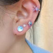 蓝色和粉色海洋系列耳环套装，几何兔子造型，蝴蝶结设计，可爱时尚耳环 - 彩色 - 查看 2