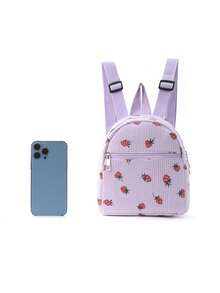 1pc Mini Cute Solid Color Corduroy Children's Backpack, Suitable For Girls, Elementary Students, School, Travel, Holiday Gift - Mauve Purple - View 3