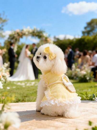 Spring/Summer Pastoral Style Shoulder Bag, Bow Decor Sleeveless Dress For Small/Medium Dogs & Cats, Princess Dress For Wedding, Valentine's Day, Birthday Party, Pet Clothing, Suitable For Small/Medium Dogs & Cats