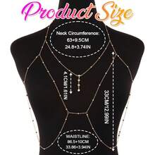 1件装14K镀金女士身体链，性感多层肚脐腰链交叉比基尼胸罩链，夏季沙滩水钻身体饰品 - 彩色 - 查看 2