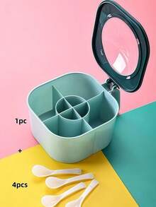 4-Grid Leakproof Spice Storage Box, Nordic Style With Spoons - Decorative Wall-Mounted Kitchen Organizer, Suitable For Camping/Dorm, PP Material (Sage Green/Cream White/Blush Pink), 7x12cm. A Perfect Gift For Women, Suitable For Housewarming, Thanksgiving, Harvest Festival, Family Gatherings, Etc.