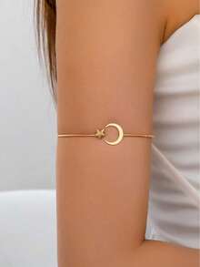 1件金色星月图案金属丝臂环，女士臂镯手链 - 金色 - 查看 1