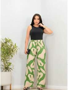 Duna Fabric Wide-Leg Pants - Brushstroke Green - View 3