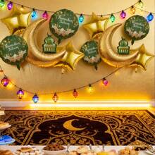 5个/套月亮城堡和星星形状铝箔气球，开斋节星月城堡图案气球装饰套装，适用于节日庆典、活动场地氛围装饰、主题派对、开斋节活动、摄影道具 - 彩色 - 查看 6