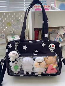 1个可爱日系百搭单肩包，波点草莓撞色星星校服风，大容量轻便日常毛绒娃娃手提包，可爱甜美高品质尼龙拉链斜挎包，时尚多巴胺斜挎包，可定制痛包，适合动漫展、购物、学生、旅行、工作，搭配JK制服 - 彩色 - 查看 14