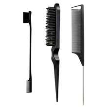 3pcs Baby & Kids Styling Brush Set - Pointed Tail Brush, Hair Brush, Eyebrow Brush, Edge Brush, Hairstyling Tools, 3-In-1 Set, Double-Sided Comb Combo - Multicolor - View 11