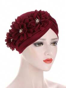 1pc Women's Headscarf Hat, Pleated Watermelon Hat With Three-Flower Fashion Turban Headscarf Hat Hair Sleep Cap - Color - View 19