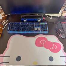 Sanrio 1个三丽鸥Hello Kitty Kulomi My Melody鼠标垫，可爱粉黑蝴蝶结设计，防滑表面，适用于办公和游戏键盘，时尚桌面配件