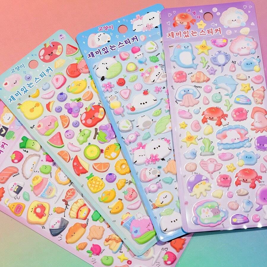 Hình dán xốp dễ thương, chủ đề thức ăn hoạt hình, trái cây, sinh vật biển, hình dán trang trí giáo dục cho trẻ em, hình dán xốp đáng yêu, dùng cho sổ lưu niệm, hình dán phần thưởng. - Nhiều màu - Xem 1