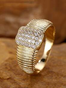 1枚奢华时尚女士宽边戒指，复古风格，未镀层，合成立方氧化锆，铜合金材质，完美适用于派对、婚礼、周年纪念、订婚等场合，四季皆宜的配饰 - 戒指 - 查看 2