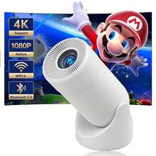 AOC Mini Projector With WiFi And Bluetooth, Portable Full HD 4K Projector With 180° Rotation Adjustment, 8000 Lumens, 220 ANSI Lumens, Automatic Keystone Correction, Home Projector For Phone/Laptop - White - View 2