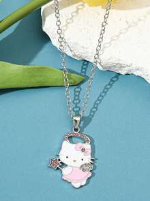 1pc Sanrio Cute Hello Kitty Metal Pendant Necklace, Elegant Fashion Rhinestone Studded Angel Kitty Necklace, Suitable For Daily Wear Or Gift - Multicolor - View 5