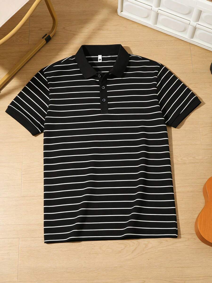 男士时尚休闲Polo衫,适合运动、户外活动、骑行、徒步、约会,是送给男友的绝佳礼物,黑色夏季款 - 黑色 - 查看 1