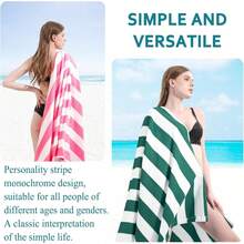 1Pc 29x58 Inch Super Thin Oversized  Stripe Beach Towel, Made With Polyester Cotton And Microfiber Bath Towel, Extra Large  Accessories Essentials Soft Lightweight For Travel Pool Bath Swim Camping Towels Men Women Adults Gift - 綠色 - 查看 3