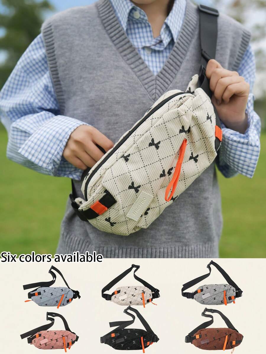 日系多功能胸包，男士休闲运动斜挎包，男士大容量街头学生单肩包，腰包 - 彩色 - 查看 1