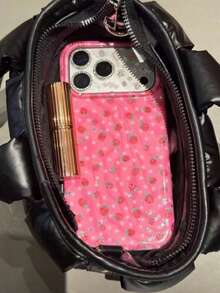 韩版ins风粉色底星草莓图案手机壳，兼容苹果16/17 Pro Max/15 Pro，女士全包防摔保护壳，兼容 14/13 - 粉色 - 查看 6