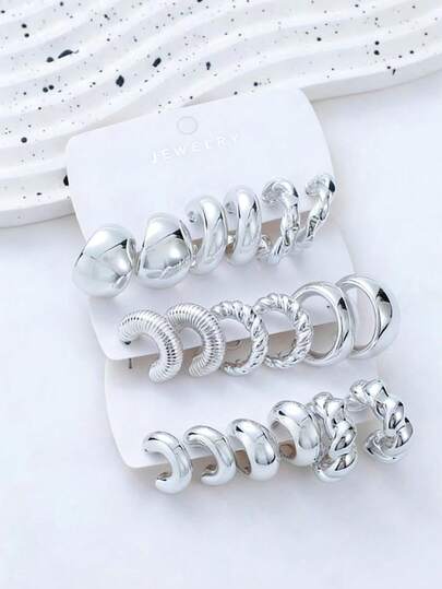 3 Pairs/9 Pairs Chunky Silver Hoop Earrings Set For Women Hypoallergenic Thick Hoops Earrings