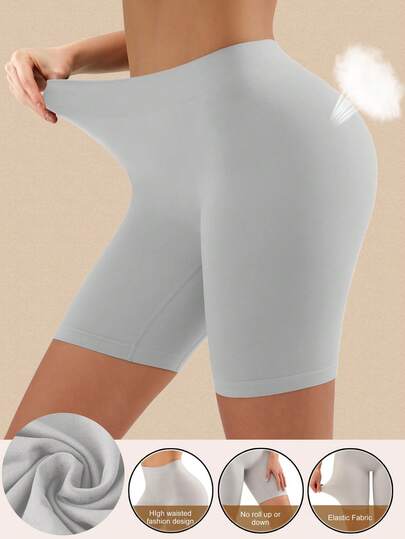 Calzoncillos lisos y sin costuras de unicolor para mujer, shorts deportivos y de ciclismo con cintura ancha y cómoda, calzoncillos tipo bóxer para mujer