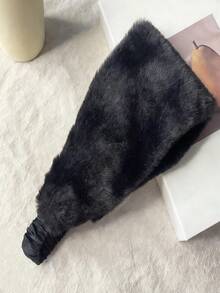 1pc Faux Fur Wide Elastic Headband, Warm & Windproof Winter Headwear For Women - Hair Band - View 6