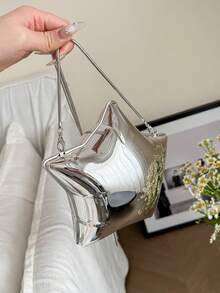 五角星形晚宴包、闪亮银色零钱包、女士金色手拿包、反光个性化派对包、情人节礼物、女士链条单肩包、时尚独特设计师包、星形女士手提包 - 銀色 - 查看 5