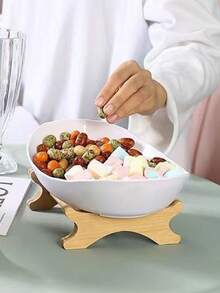 Multi-Tier Fruit Plate, European Style Dried Fruit Tray, Bamboo & Wood Frame, Household Snack Plate, Candy Dish, Fruit Basket - White - View 4