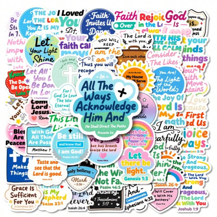 56pcs Bible Verse Stickers - Interactive Questions And Scripture Journal Set, Christian Inspirational Stickers For Planners And Water Bottles - Multicolor - View 1