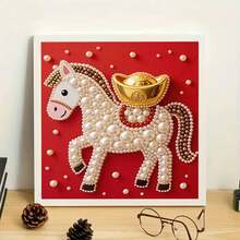 新款珍珠画《招财白马》无框DIY钻石画套装，适用于卧室装饰、客厅墙面艺术、房间点缀、艺术品，是生日、圣诞节、新年、情人节等节日送给朋友的绝佳礼物，也是一份独特的节日礼物。 - 彩色 - 查看 3