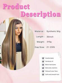 13X4 Lace Front Wig, 30 Inches Synthetic Fiber Wig, Honey Gold Ombre Gradient Long Straight Hair, Heatproof Brown & Gold Ombre Long Straight Hair For Women - Brown Highlight - View 10