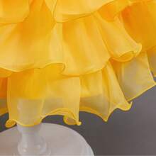 女童亮片蓬蓬蛋糕裙公主裙斜肩派对礼服花童礼服婚礼生日宴会走秀钢琴演奏会晚礼服 - 黃色 - 查看 8