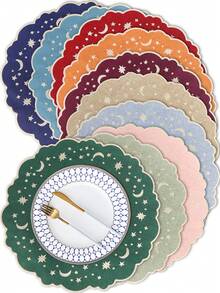 1/2/4件装刺绣布艺节日餐垫，适合婚礼派对餐桌装饰，简约优雅的欧式风格布艺桌布，星月图案餐垫 - 彩色 - 查看 3