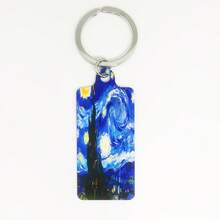 1pc Metal Double-Sided UV Printed Van Gogh Starry Night Oil Painting Keychain, Unisex Fashion Accessory Bag Charm, Suitable As Gift - Multicolor - View 5