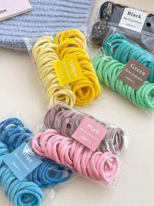 Kit Of Up To 300 Seamless Hair Ties With High Elasticity In Sweet Colors For Children And Adults - 100 件裝 - 查看 4