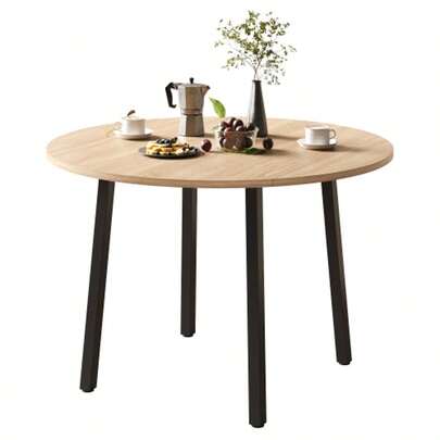Folding Dining Table, 100 X 100 Cm, For 2 To 4 People, Round, Metal Legs, Folding Top, Ideal For Small Apartments, Oak Color