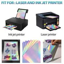 10/20/50/100张 A4尺寸全息彩虹可打印乙烯基贴纸，8.3x11.7英寸防水彩虹贴纸，适用于喷墨和激光打印机标签、学校用品、返校用品 - 彩虹 - 查看 5