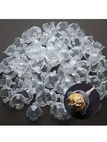 10/30/50pcs Ball Holder Case Flower Jewellery Ball Bouquet Diy Candy Chocolate Flower Stand Set Including 10 Transparent Sphere & 10 Bamboo Stick Stand For Anniversary Party Birthday Bouquet Packaging - Multicolor - View 1