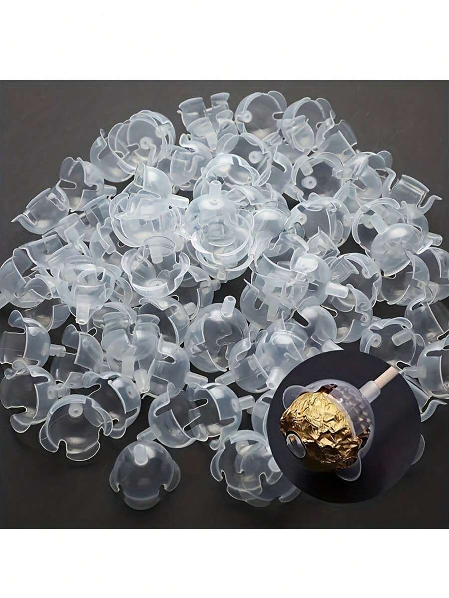 10/30/50pcs Ball Holder Case Flower Jewellery Ball Bouquet Diy Candy Chocolate Flower Stand Set Including 10 Transparent Sphere & 10 Bamboo Stick Stand For Anniversary Party Birthday Bouquet Packaging - Multicolor - View 1