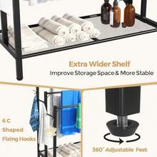 3 Tier Towel Rack With Large Storage And 6 Hooks Blanket Rack For Oversized Bath Towels Free Standing Pool Towel Rack Stand For Bathroom Pool Indoor/Outdoor 35.8" H X 31.5" L X 11.8" W - 黑色 - 查看 3