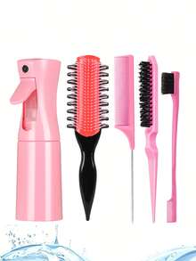 1/2/3/4/5/6/11/12件套全新9排梳子美发梳套装，侧槽设计增强卷发和分叉效果，干湿两用8齿梳，（6.8盎司/200毫升）多功能小型高压连续喷雾保湿旅行化妆水瓶 - 彩色 - 查看 2