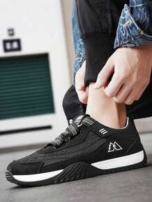 柔软厚底减震多功能男鞋，网面透气休闲运动鞋，轻便步行跑步鞋 - 黑色 - 查看 4