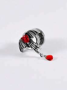 1PCStainless Steel Red Heart Evil Ear Gauges Cz Dangle Bat Screw Ear Plugs Evil Stretcher Piercing For Men Women Gauge 8mm-25mm - Steel - View 16