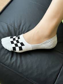3/6双装女士船袜，经典格纹设计，春夏新品，针织面料，休闲百搭，适合日常穿着、居家、通勤、上学、约会、节日礼物 - 彩色 - 查看 9