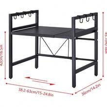Expandable Double-Layer Oven/Microwave Rack, Expandable Microwave Stand, Kitchen Utensil And Cutlery Rack, Storage Rack For Pantry, Countertop, Cafe, Office And Bedroom. - Black - View 3